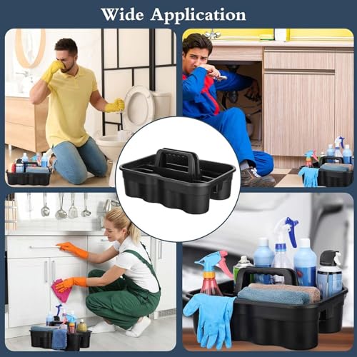 Wesiti 6 Pcs Cleaning Caddy with Handle Large Plastic Housekeeping Shower Basket Cleaning Supplies Organizer for Spray Bottles Brush Home Bathroom Office(Black)