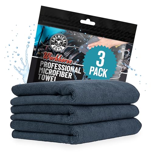 Chemical Guys Workhorse Professional Grade Microfiber Towels for Cars - Black 16x16 Inch Microfiber Cleaning Cloths for Home & Pet Drying, Soft & Scratch-Free, Washing, Drying & Cleaning, 3 Pack