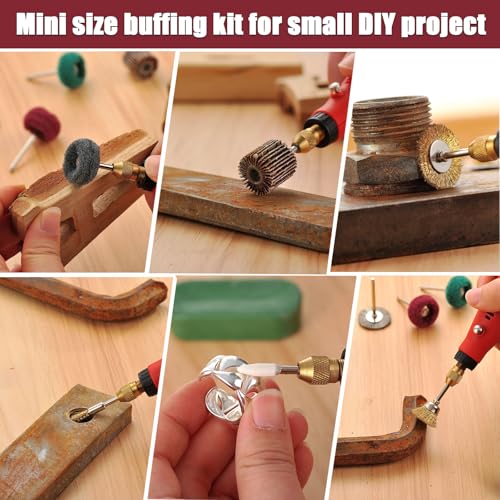 103 PCS Polishing Kit Compatible with Dremel Tools, 1” Mini Wire Brush Bits for Rotary Tool Accessories, Abrasive Buffing Wheels 120-800 Grit, 1/8 in Shank, Small Sanding Kit for Metal, Resin, Wood