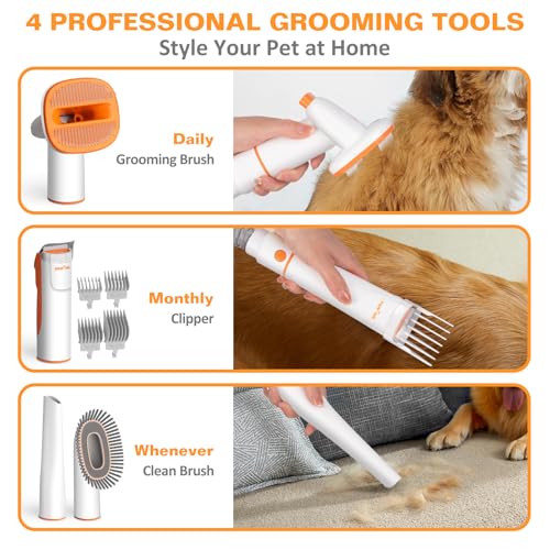 PAWING Dog Grooming Vacuum, All-in-1 Professional Deshedding Tools for Dogs & Cats - Low Noise Dogs Vacuum Cleaner with 2L Large Capacity Dust Cup for Shedding Pet Hair