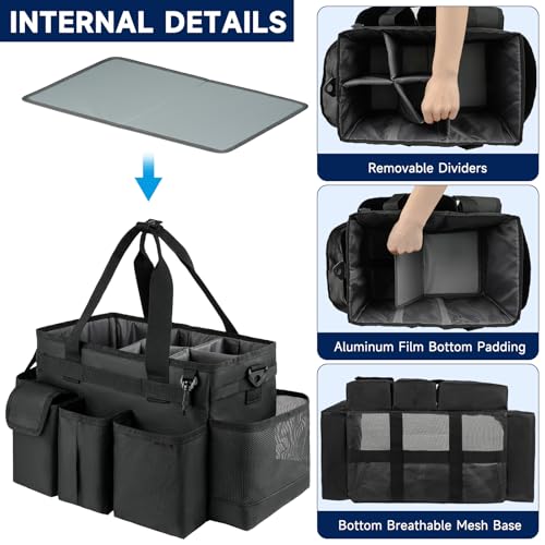 ZIOZERTT Cleaning Caddy,Cleaning Bag for Housekeepers,Cleaning Supplies Organizer with Handle,Black