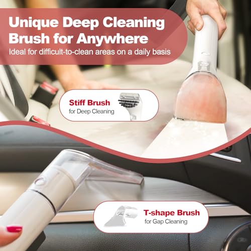 Upholstery Carpet Cleaner, MUJERBAY UltraHeat 12Kpa Portable Spot & Stain, Move with Universal Wheels & Handle, 1.18-inch Deep Cleaning Machine for Couch, Stairs, Car & Pet Messes.Silvery Black