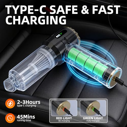 Melising Handheld Vacuum Cleaner Cordless, 23000Pa Powerful Car Mini Vacuum Cleaner, Rechargeable Portable Lightweight dust Catcher for Home Car Carpet Stairs Pet Hair Deep Cleaning（Black-Gold）.