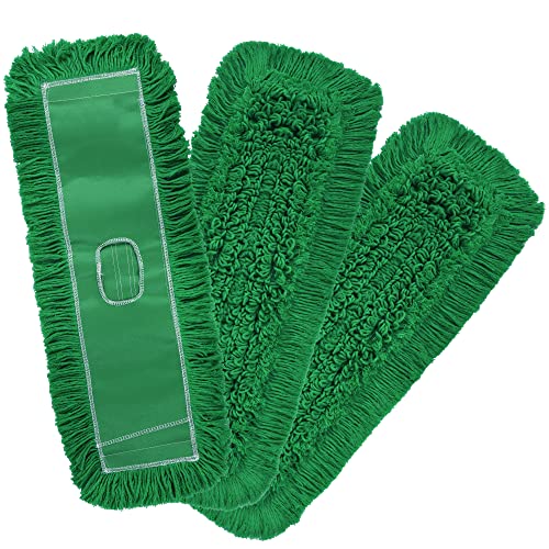 Matthew Cleaning 24'' Industrial Strength Cotton Dust Mop Refill Washable Replacement Heads for Residential & Commercial Use Fit Standard Dust Mop Frames, Hardwood,Concrete Floors Green 3 Pack