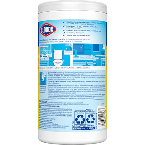 Clorox Disinfecting Cleaning Wipes, Antibacterial, Bleach Free, Crisp Lemon, 75 Count (Pack May Vary)