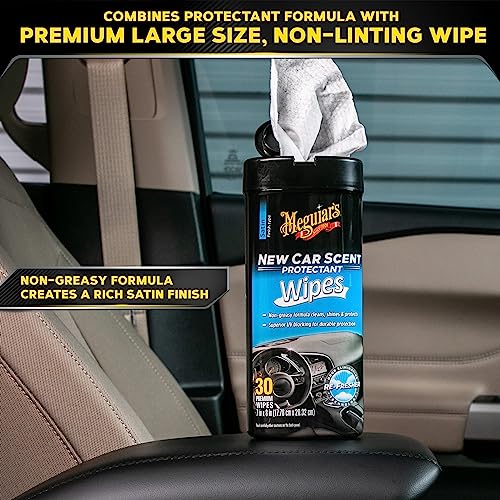 Meguiar’s New Car Scent Protectant Wipes, Car Wipes For Drivers & Detailers—Car Cleaning Wipes That Clean, Protect And Freshen; Car Interior Wipes For Cars, Trucks & Suvs - 30 Count