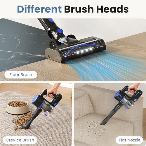 NEWBULIG Cordless Vacuum Cleaner, Lightweight Stick Vacuum for Home with Anti-Tangle and LED Lights, Powerful Rechargeable Wireless Cleaners for Hardwood Floors Carpet Pet Hair