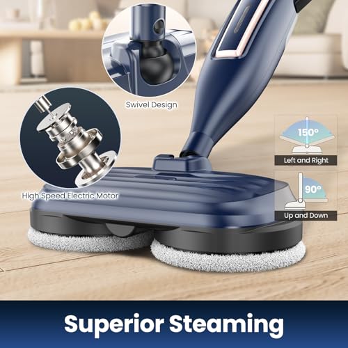 DEVOAC VM6 Scrubbing Steam Mop with Rotating Mop Pads, 10 in 1 Steam Mop, Lightweight Spin Mop & 3 Steam Modes for Hard Floor Laminate Marble Floors (Ink)