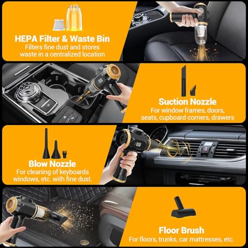 Scstartx Portable Car Vacuum Cordless Mini Handheld Vacuums Cleaner Rechargeable with LCD Display and Multi-Nozzles, High Power Hand held Cleaners for Car, Home, Office, Sofa, Pet Hair,Keyboard