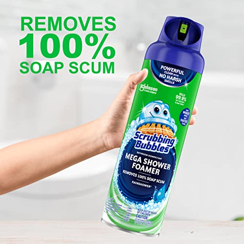 Scrubbing Bubbles Mega Shower Foamer With Ultra Cling Bathroom Cleaner, 20 Ounce, (Pack of 3) Includes Bonus Microfiber cleaning cloth
