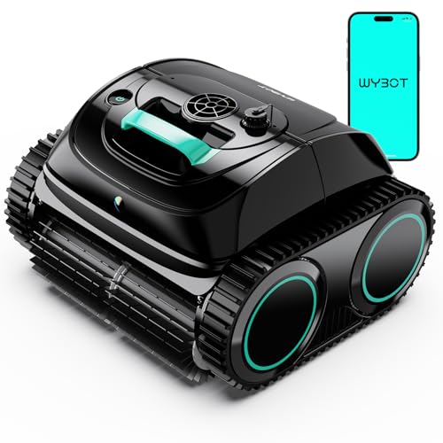 WYBOT C1 Cordless Robotic Pool Vacuum for Inground Pools, Above Ground Pool Cleaner 4-in-1 Wall & Waterline Cleaning Up to 1,621 sq.ft, 150mins Smart App Navigation, Black