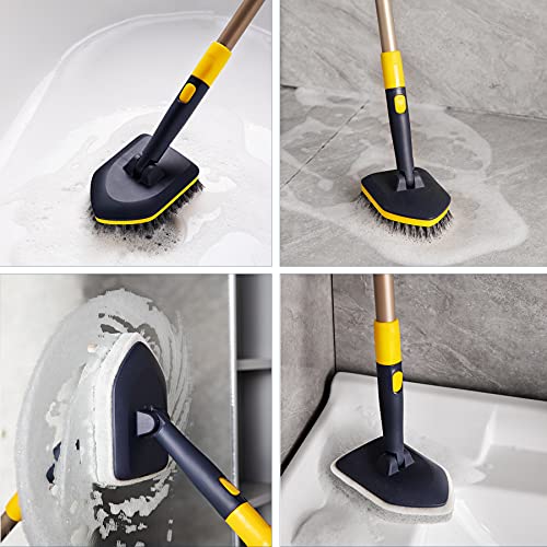 Yocada Tub Tile Scrubber Brush 2 in 1 Cleaning Brush 4*Scouring Pads 58.2 Inch Adjustable Telescopic Pole Stiff Bristles for Cleaning Bathroom Kitchen Toilet Wall Tub Tile Sink Non Scratch