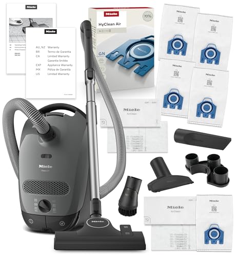 Miele Classic C1 Pure Suction Bagged Canister Vacuum, Graphite Grey - Portable, Household w/AllTeQ Universal Floorhead Bundle - Includes 4 GN FilterBags + AirClean Filter and Pre-Motor Filter
