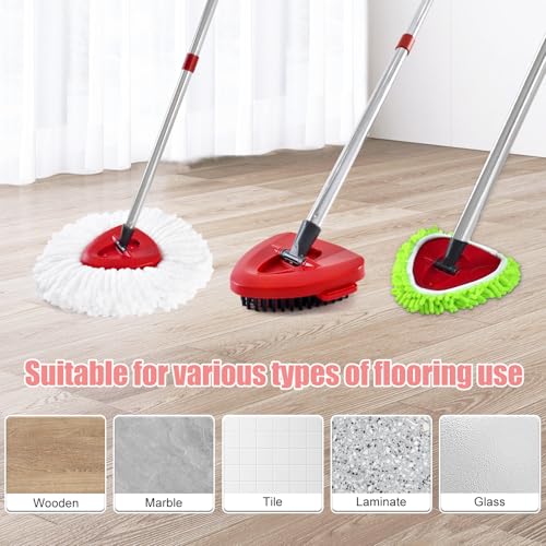 Hezane 4 Pack Replacement Mop Heads& Handle Scrub Brush and Base Combo Set Compatible with Ocedar Spin Mops Refills，30-58" Mop Handle and Microfiber Head Refills for Cleaning