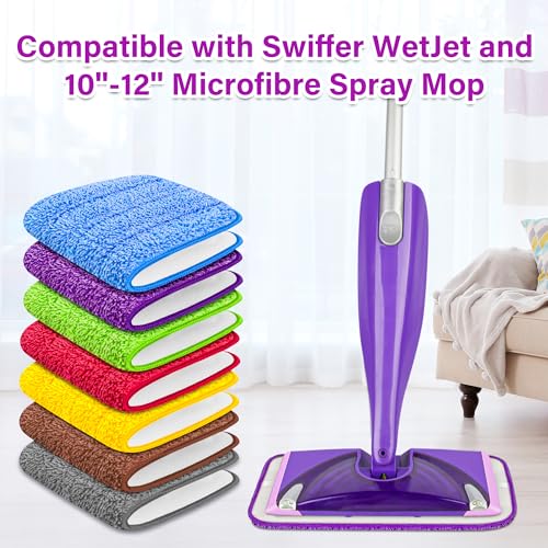 FORSPEEDER Reusable Mop Pads for Swiffer WetJet, Wet Pads Refills for 12'' Spray Mop, Microfiber Refill Machine Washable Up to 100+ Floor Cleaning for All Kinds of Floor Types, 7 Pack