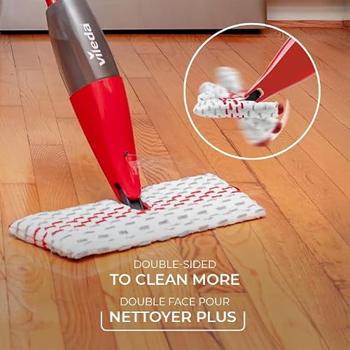 Vileda Promist Max Spray Mop - 360 Degree Swivel, Red, Cotton Head, Multiple Surfaces