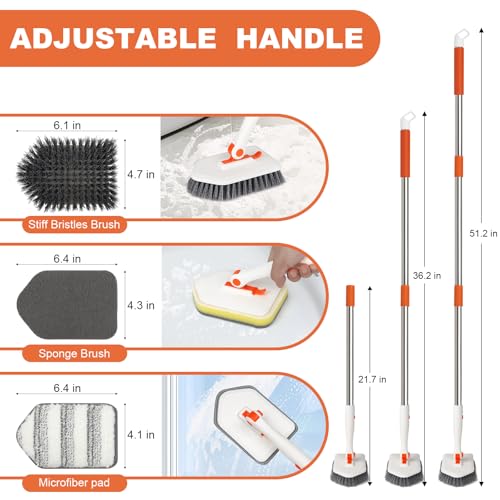 Long Handled Scrub Brush for Shower，3-in-1 Cleaning Brushes with 3 Different Function Cleaning Heads Brush for Shower Cleaning Bathroom Kitchen Walls Tub Tile
