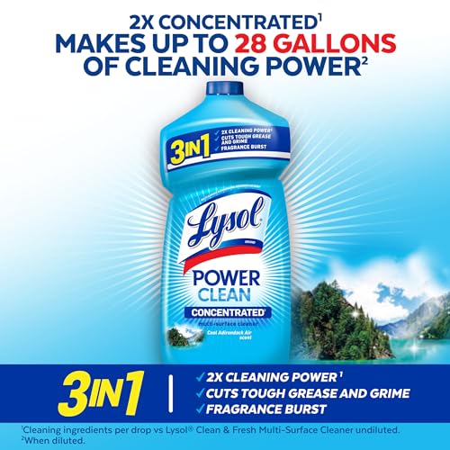 Lysol Power Clean Multi-Surface Cleaner, 2x Concentrated Pour, Cool Adirondack scent, 28 Fl Oz