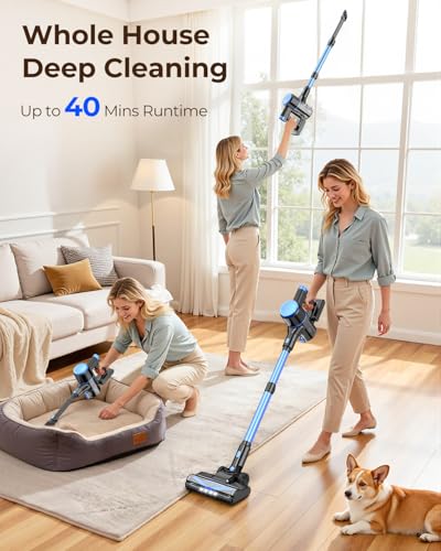 UML0 N8 Cordless Vacuum Cleaner,Lightweight Stick Vacuum with Powerful Suction,2200mAh Battery,40 Mins Runtime, Self-Standing,Rechargeable Vacuum Cleaners for Home Hardwood Floor Pet Hair (Cobalt)