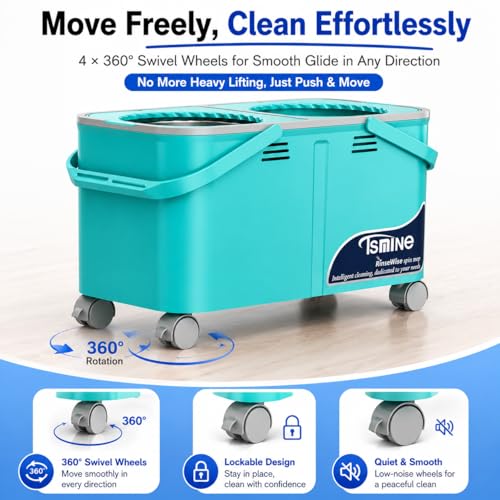 2026 Upgraded Easy-Use Spin Mop for Cleaner, Clean & Dirty Water Separation Mop Bucket for Pet & Family Homes,360° Swivel Wheels, Safe for Hardwood & Tile, Adjustable Handle,6 Reusable Mop Heads
