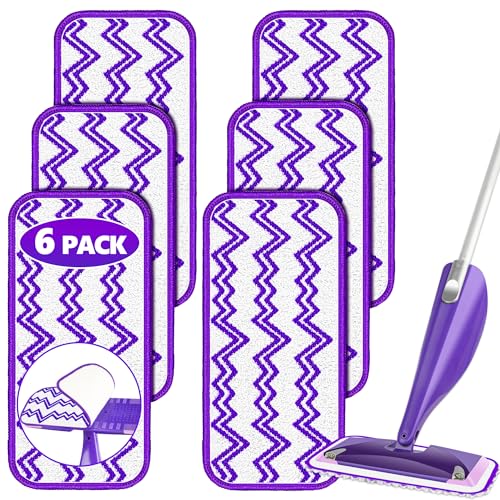 Reusable Mop Pads Refills Compatible with Swiffer Wet Jet Spray Mop, Wet Pads Refill WetJet Pads Refills for Swiffer Mop, Microfiber Mop Pad Replacements Wet Dry Mop Heads for Floor Cleaning, 6 Pack