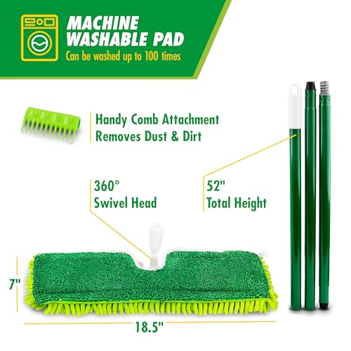 Libman 18" 2-Sided Microfiber Dust Mop, Double Sided Dry Wet Mops for Floor Cleaning, Hardwood, Laminate, Tile Cleaner, 360 Degree Swivel Head, 49” Long Handle