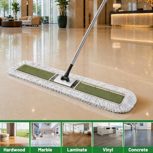 36" Commercial Dust Mop for Janitor: Wide Dust Broom Heavy Duty Industrial Floor Duster with 2 Large Pads for Hardwood Concrete Dry Floor Cleaning Gym Warehouse Sweeping