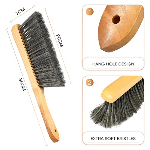 Patelai 2 Pieces Wooden Bench Brushes Fireplace Brush Natural Fiber Bench Soft Bristles Long Wood Handle Dust for Hearth Tidy Car Home Workshop Woodworking(Gray)