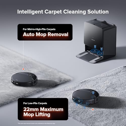 roborock Saros 10R Robot Vacuum and Mop, 22,000 Pa Suction, Zero-Tangling, 3.14’’ Ultra Slim, FlexiArm Riser Technology for Carpet & Floor, Corner & Edge Cleaning, Self-Emptying, Hot Air Drying, Black