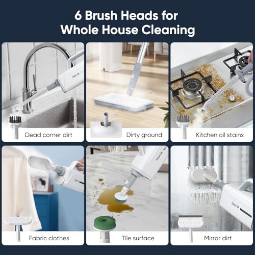 Seyola Steam Mop for Floor Cleaning, Steam Cleaner for Home with Handheld 6-in-1 Multi-function Attachments for Hardwood Floors, Clothes, Windows, Tiles Grout, Furniture Cleaning (off-white)