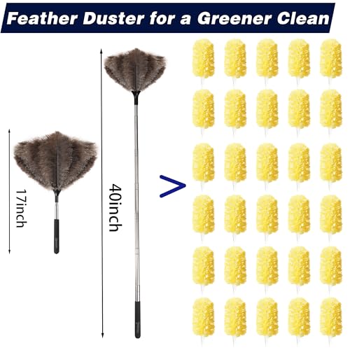 Soarer Extendable Ostrich Feather Duster - 40 inches Fluffy Long Handle Reusable Feather Duster for Cleaning Ceiling Fan,Pendant lamp, High Ceiling, Blinds, Furniture