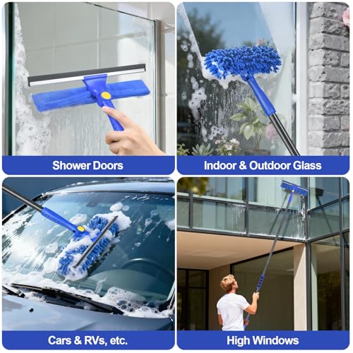 Wontolf 4-in-1 Window Squeegee, 79'' Window Cleaner Tool with Extension Pole, Window Cleaning Kit with Storage Bag, Rotatable Window Washing Kit Equipment for Home, Outdoor High Windows, Glass, Shower
