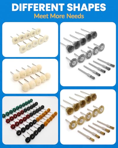 SALIGTEKH 100Pcs Polishing Kit for Dremel, Buffing Polishing Wheel Wire Brush Set, Shank 1/8 Inch Shank Polishing Kit for Metal Wood Watch Jewelry Brass
