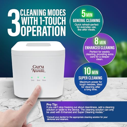 GuruNanda Retainer & Aligner Cleaning Pod for Retainers, Dentures, Mouthguards, Aligners, & Jewelry, 3 Modes, 45kHz Ultrasonic Retainer Cleaner, 190 ml Capacity