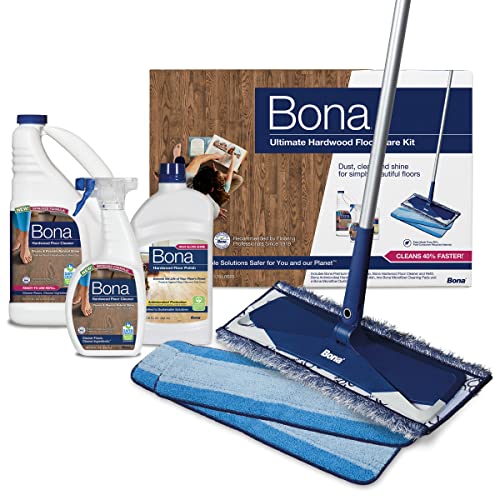Bona Ultimate Hardwood Floor Care Kit – Pivoting Mop, Cleaning Solution & Refill, Floor Polish, Microfiber Pads for Dusting, Mopping & Polishing