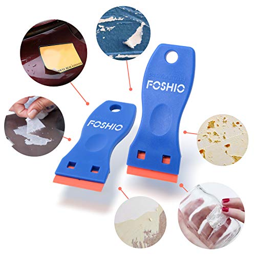 FOSHIO Plastic Razor Blade Scraper Include 2PCS Scraper Tool and 100PCS Blades for Gasket Remover, Labels Decal and Adhesive Remover for Windows and Glass