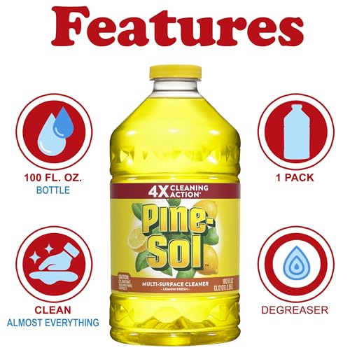Pine-Sol Multi Surface Cleaner, Lemon Fresh Scent, All Purpose Cleaner and Degreaser for Kitchen and Bathroom, 100 oz Each, Plus Microfiber Cloth