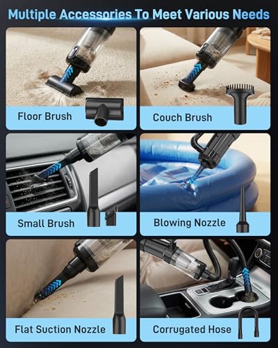 Leucher Handheld Vacuum Cordless, 18000PA Strong Suction Car Vacuum Cleaner Portable with Brushless Motor & LED Light, Hand Vacuum with Multi-Nozzles & Washable Filter for Home Office, Car, Pets