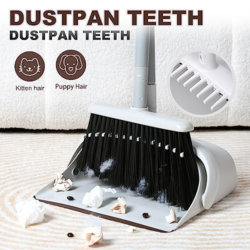 Jekayla 54" Long Handled Broom and Dustpan Set - Perfect Dust Pan and Brush Combo for Efficient Cleaning, Brown and White