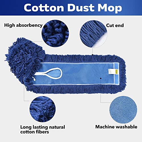 MATTHEW CLEANING 36'' Industrial Strength Cotton Dust Mop Refill Washable Replacement Heads For Residential & Commercial Use Fit Standard Dust Mop Frames, Hardwood, Laminate, Concrete Floors 3 Pack