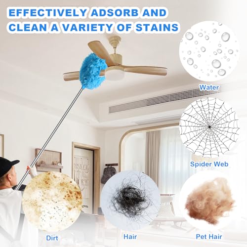 Storystore Ceiling Fan Cleaner Duster - Adjustable Duster with Extension Pole,Dusters for Cleaning Fan Blade, Walls and Cobweb (Blue)