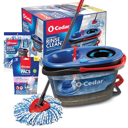O-Cedar EasyWring RinseClean Microfiber Spin Mop & Bucket Floor Cleaning System with 1 Extra Refill with Lavender Pac (Variety Pack)