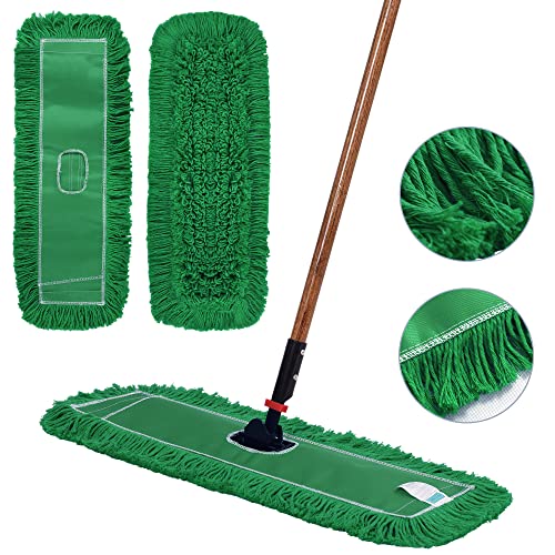 Matthew Cleaning 24'' Industrial Strength Cotton Dust Mop Refill Washable Replacement Heads for Residential & Commercial Use Fit Standard Dust Mop Frames, Hardwood,Concrete Floors Green 3 Pack