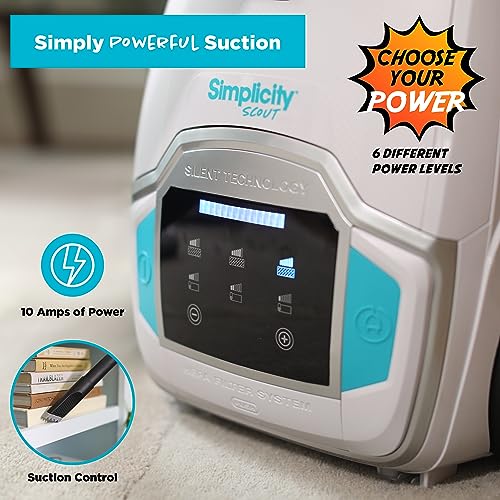 Simplicity Vacuums Scout Canister Vacuum Cleaner, Compact Rug and Wood Floor Vacuum, Household Vacuum Cleaners Feature Extendable Wand and Digital Suction Control…