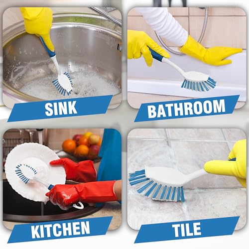 PHYEX 2-Pack Dish Brushes with Scraper, Durable Nylon Bristles Kitchen Scrub Brush, Dish Scrubber with Handle for Pans, Sink, Bathroom