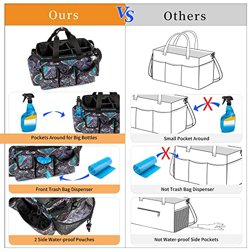 LoDrid Large Wearable Cleaning Caddy Bag with Detachable Divider, Cleaning Supply Tote Organizer with Handles and Adjustable Shoulder Strap for Cleaners & Housekeepers, Totem