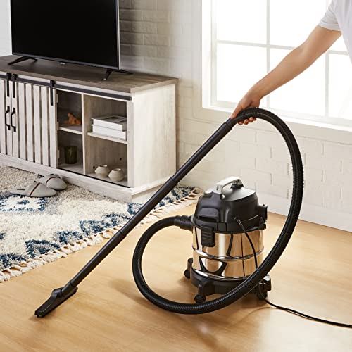 Amazon Basics Wet Dry Shop Vacuum Cleaner, 4 Gallon, 3 HP Stainless Steel, Grey/Black