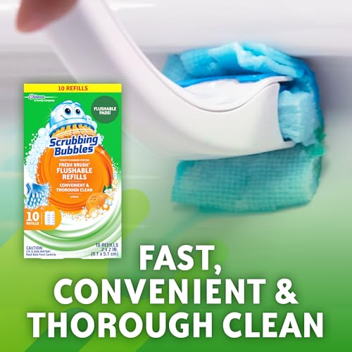 Scrubbing Bubbles Flushable Toilet Bowl Wand Cleaner Refills, Fresh Brush Cleaner Toilet Refill Pads, Removes Limescale & Odors, Citrus Scent, 10 Count (Pack of 1)
