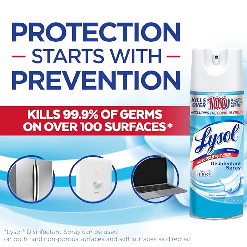 Lysol Disinfectant Spray, Household Cleaning Supplies, Disinfecting Multi-Purpose Room Spray, Antibacterial Sanitizer, Deodorizer, Kills Hantavirus, Crisp Linen, 12.5 Fl Oz (Pack of 2)