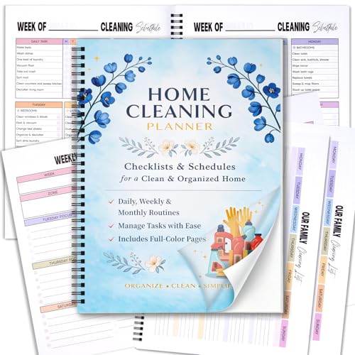 Home Cleaning Planner for Adults Women, Waterproof Cover Household Cleaning Checklist Notebook, Daily Weekly Monthly Cleaning Schedule and Cleaning Lists, Home Chore Organizer for Busy Adults & Family Cleaning Management